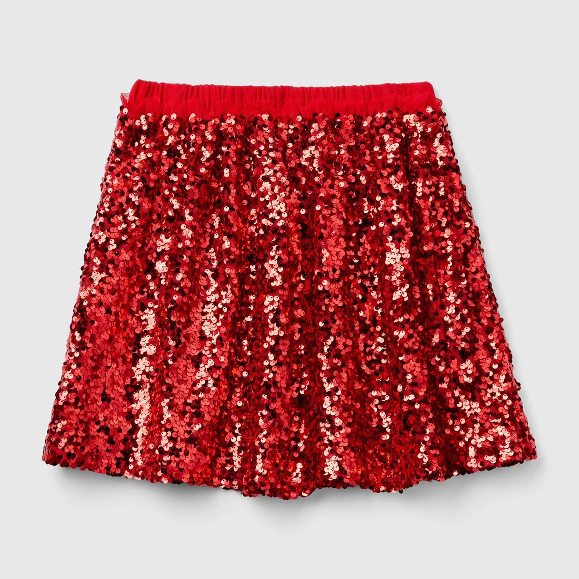 Kız Çocuk Kırmızı Tamamı Desenli Beli Lastikli Fırfır Detaylı Mini Etek
