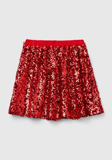  Kız Çocuk Kırmızı Tamamı Desenli Beli Lastikli Fırfır Detaylı Mini Etek