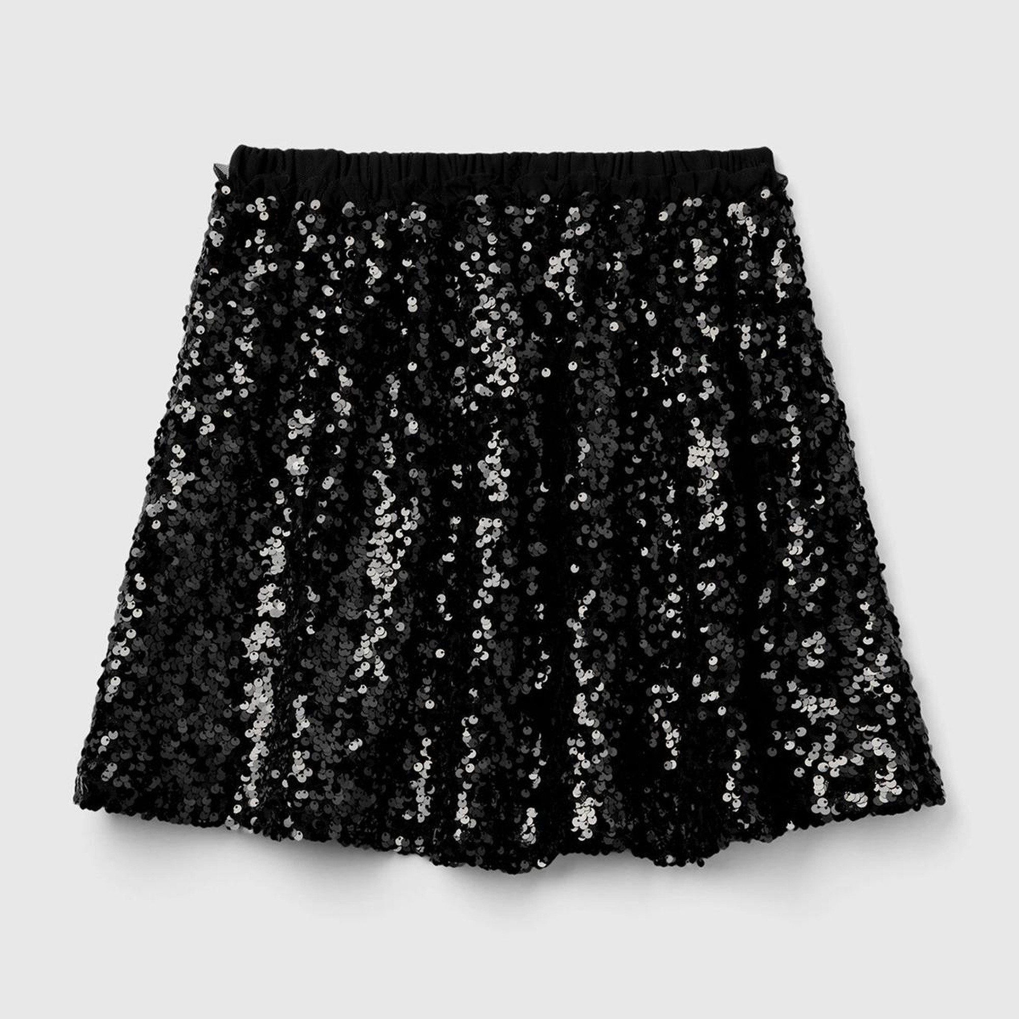 Kız Çocuk Siyah Tamamı Desenli Beli Lastikli Fırfır Detaylı Mini Etek