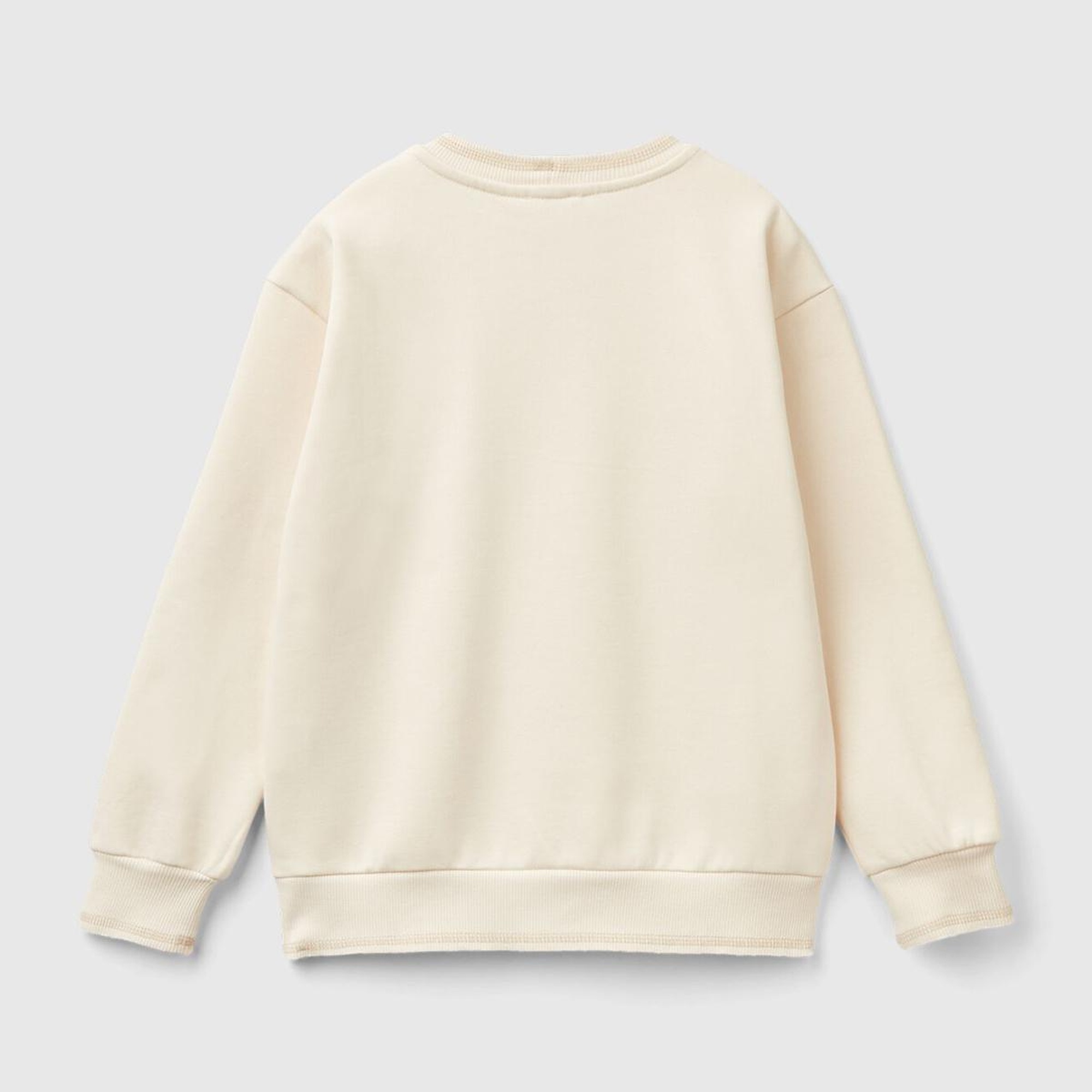 Erkek Çocuk Ekru Önü ve Sol Kolu Baskılı Bisiklet Yaka Sweatshirt