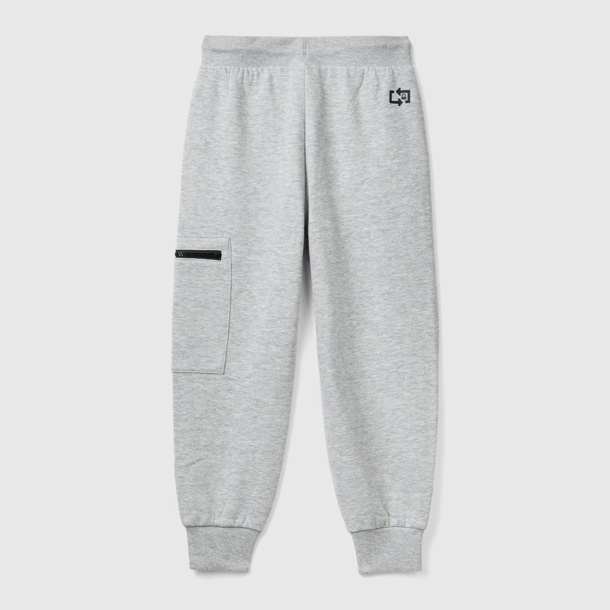 Erkek Çocuk Gri Melanj 3 Boyutlu Baskılı Sol Yanı Cepli Beli Lastikli Eşofman Altı