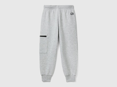  Erkek Çocuk Gri Melanj 3 Boyutlu Baskılı Sol Yanı Cepli Beli Lastikli Eşofman Altı