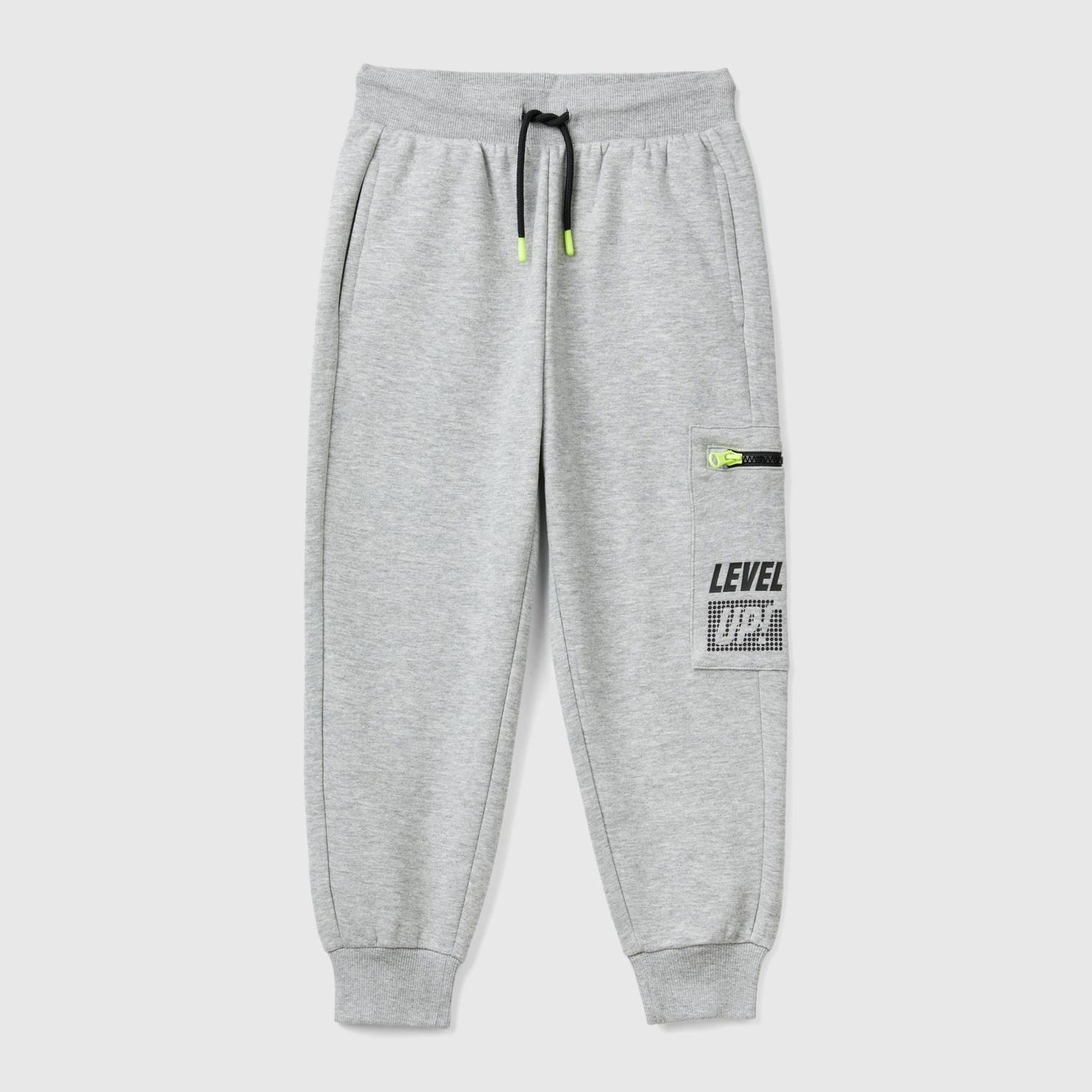 Erkek Çocuk Gri Melanj 3 Boyutlu Baskılı Sol Yanı Cepli Beli Lastikli Eşofman Altı