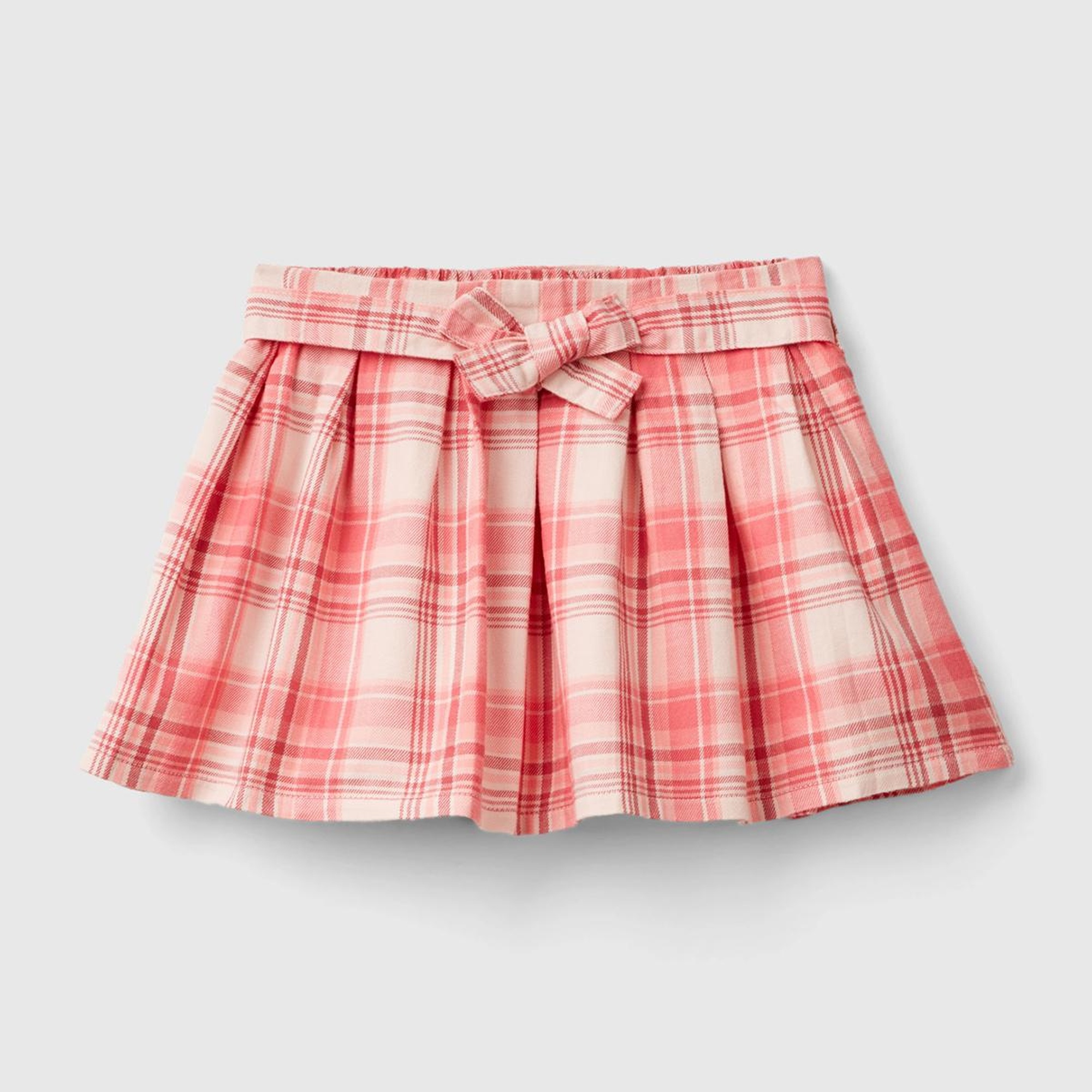 Kız Çocuk Pembe Mix Beli Fiyonk Detaylı Pileli Kareli Etek