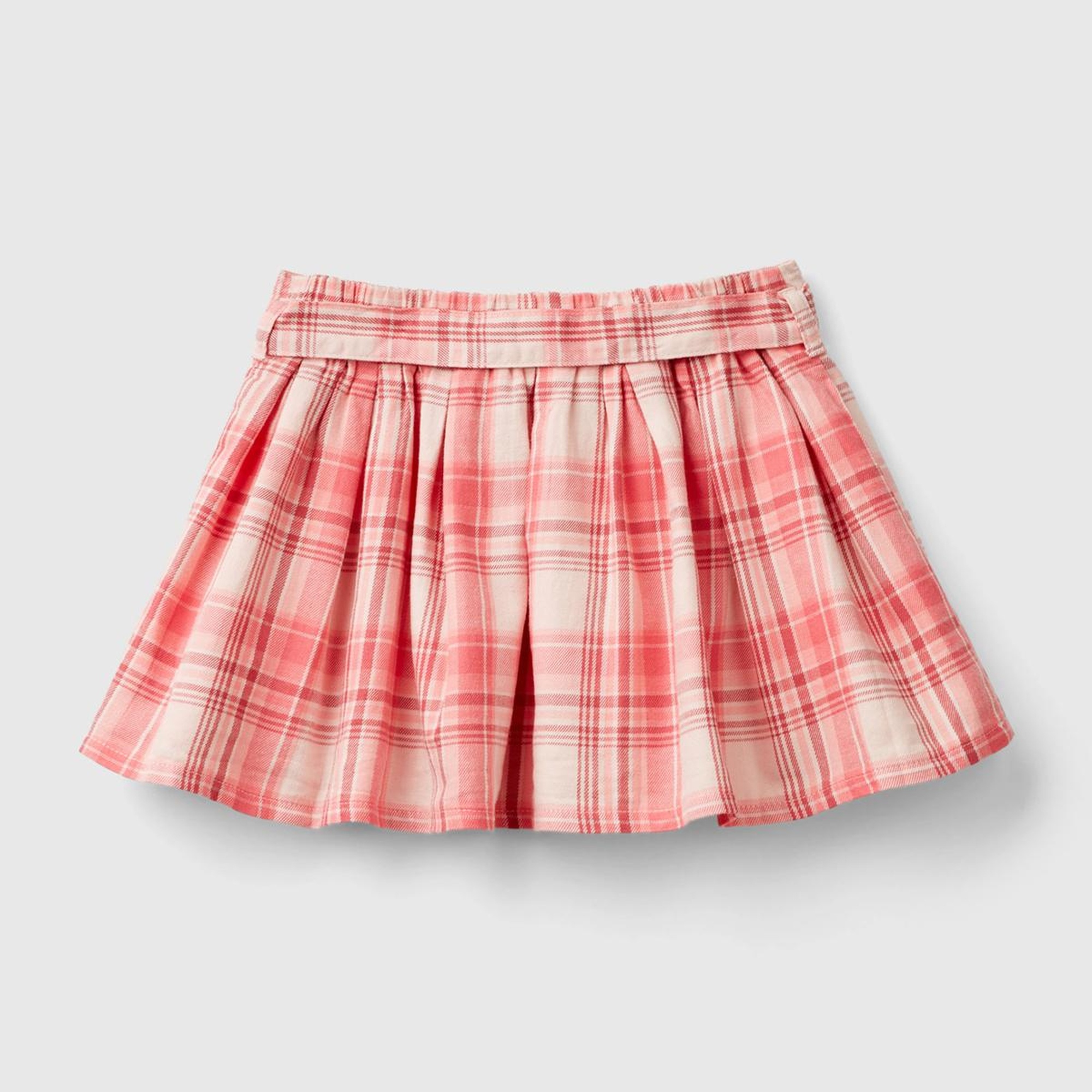 Kız Çocuk Pembe Mix Beli Fiyonk Detaylı Pileli Kareli Etek