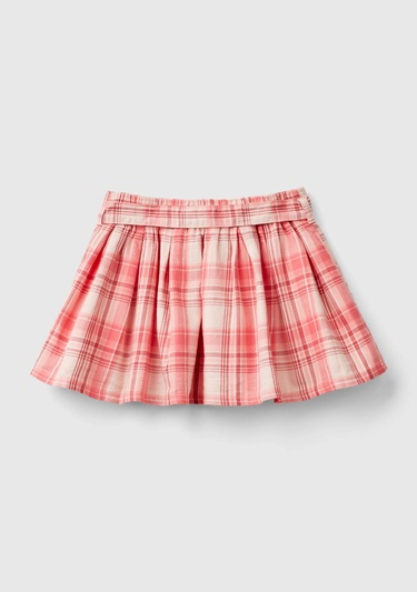  Kız Çocuk Pembe Mix Beli Fiyonk Detaylı Pileli Kareli Etek