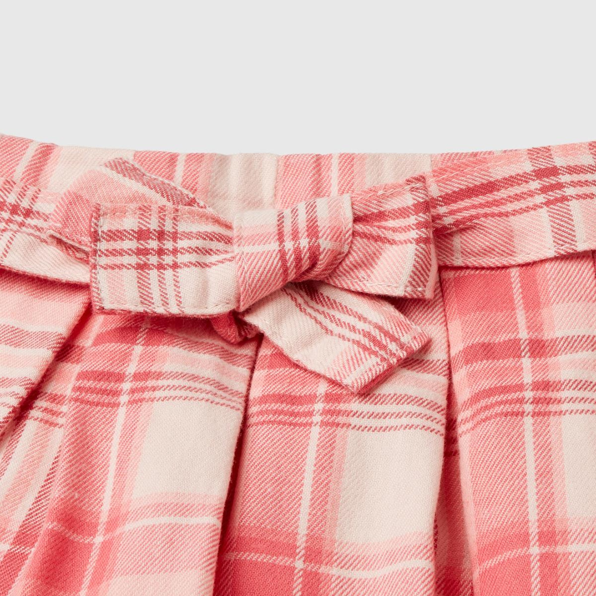 Kız Çocuk Pembe Mix Beli Fiyonk Detaylı Pileli Kareli Etek