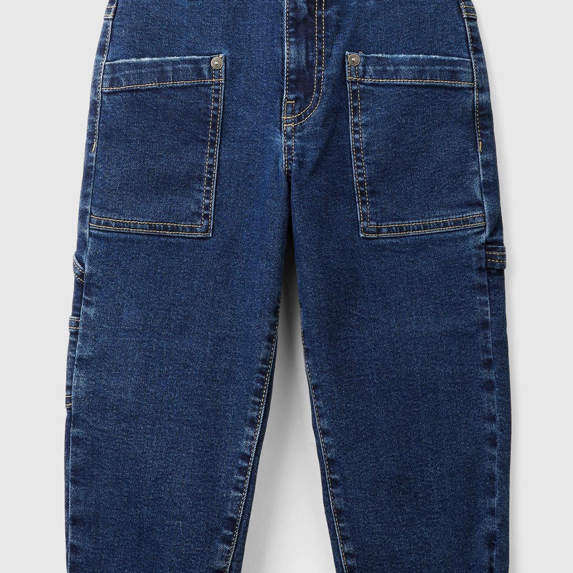 Erkek Çocuk Denim Cep Detaylı Logolu Kıvrık Paça Denim Pantolon