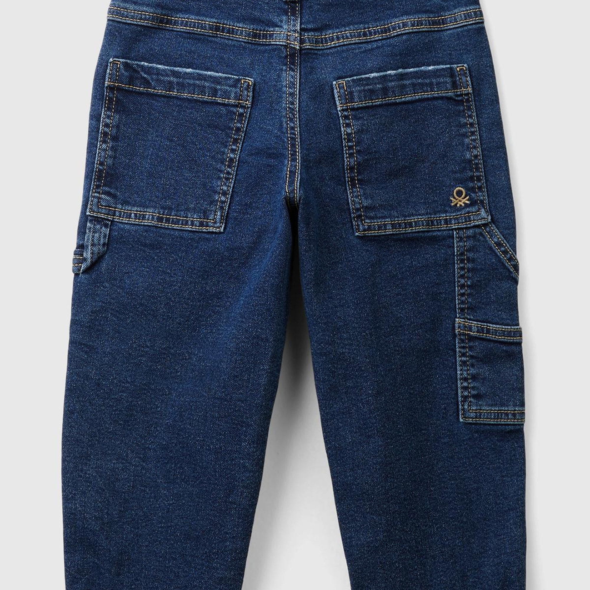 Erkek Çocuk Denim Cep Detaylı Logolu Kıvrık Paça Denim Pantolon