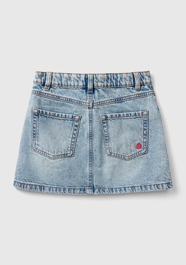  Kız Çocuk Açık Denim Arka Cebi Logo İşlemeli Cep Detaylı Denim Etek