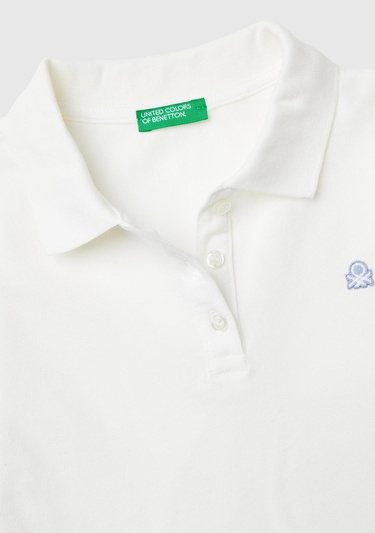  Kız Çocuk Beyaz Logo İşlemeli Polo T-Shirt