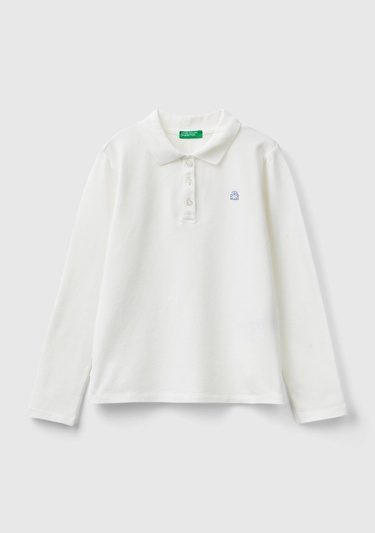  Kız Çocuk Beyaz Logo İşlemeli Polo T-Shirt