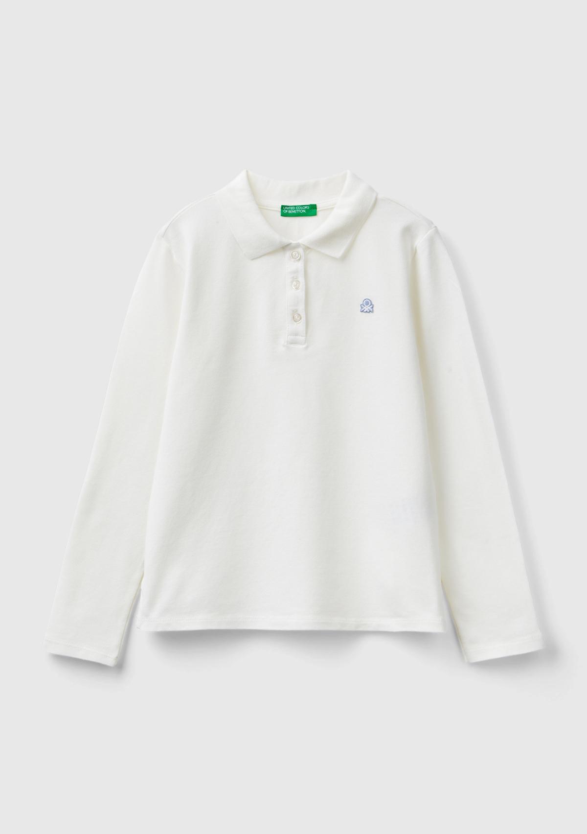  Kız Çocuk Beyaz Logo İşlemeli Polo T-Shirt