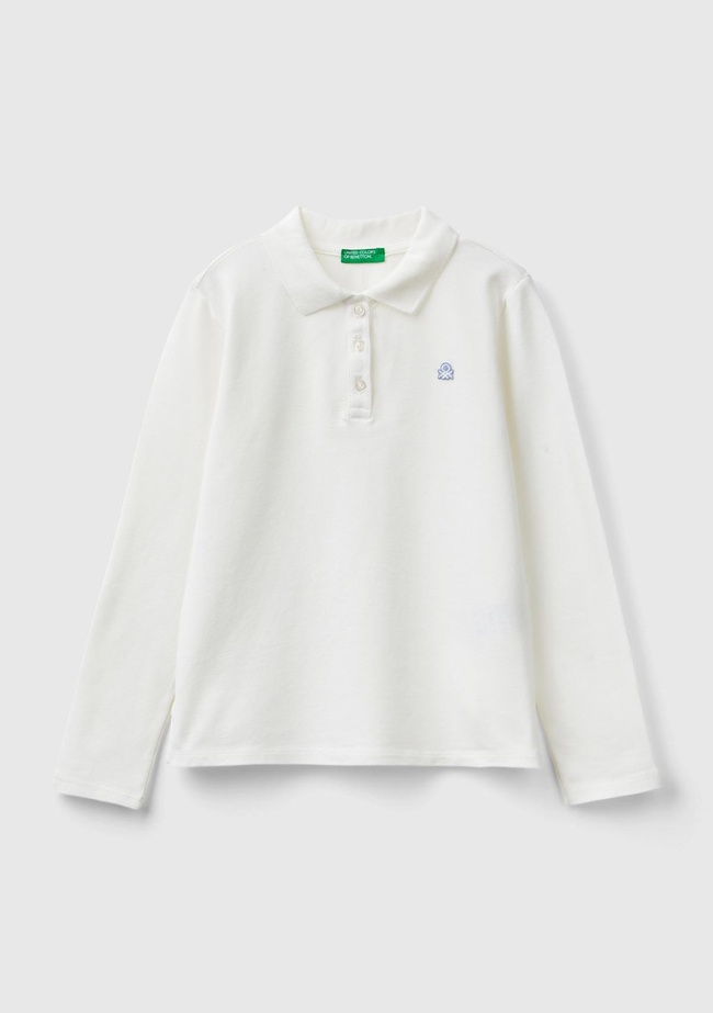  Kız Çocuk Beyaz Logo İşlemeli Polo T-Shirt