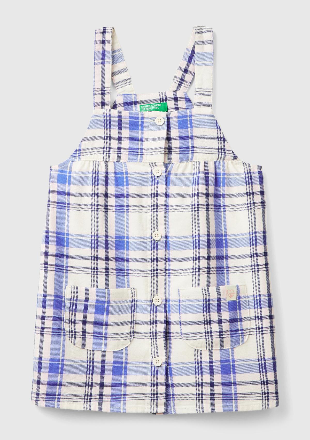  Kız Çocuk Lila Mix Önü Düğmeli Cep Detaylı Kareli Salopet