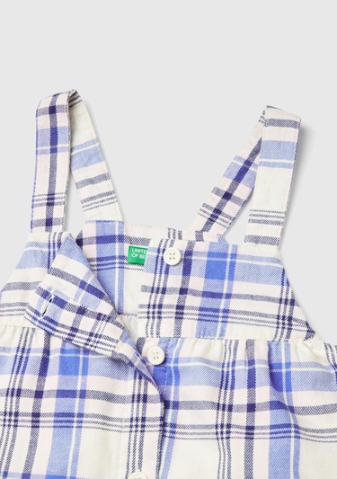  Kız Çocuk Lila Mix Önü Düğmeli Cep Detaylı Kareli Salopet