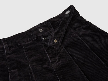  Kız Çocuk Siyah Kat Detaylı Düğmeli Fitilli Kadife Mini Etek