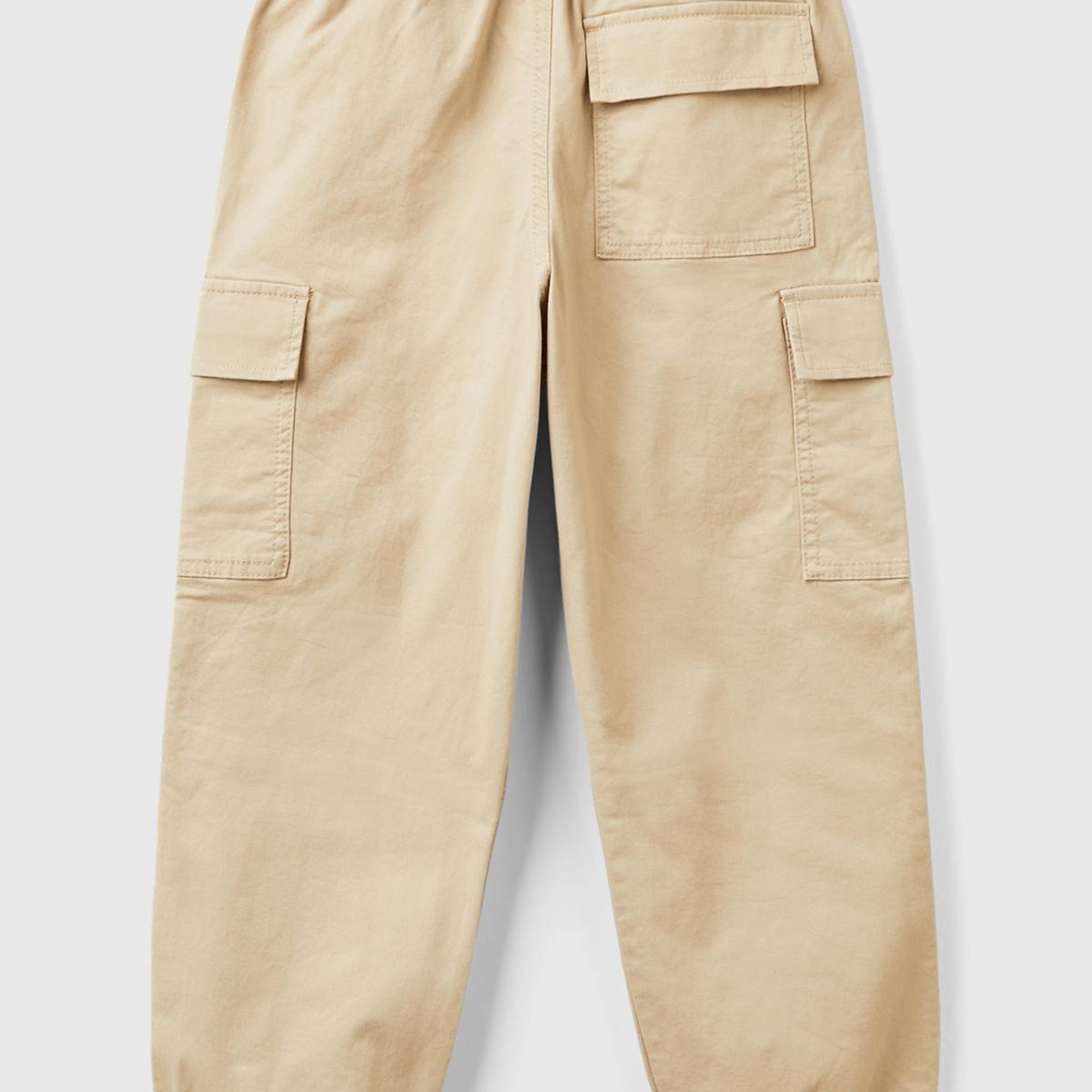 Erkek Çocuk Bej Ön Cebi Logo Detaylı Beli Lastikli Beş Cepli Pantolon