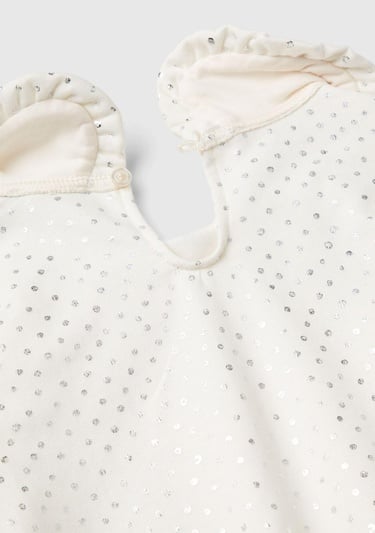  Kız Çocuk Kırık Beyaz Tamamı Desenli Fırfır Yakalı Oversize Kesim Sweatshirt