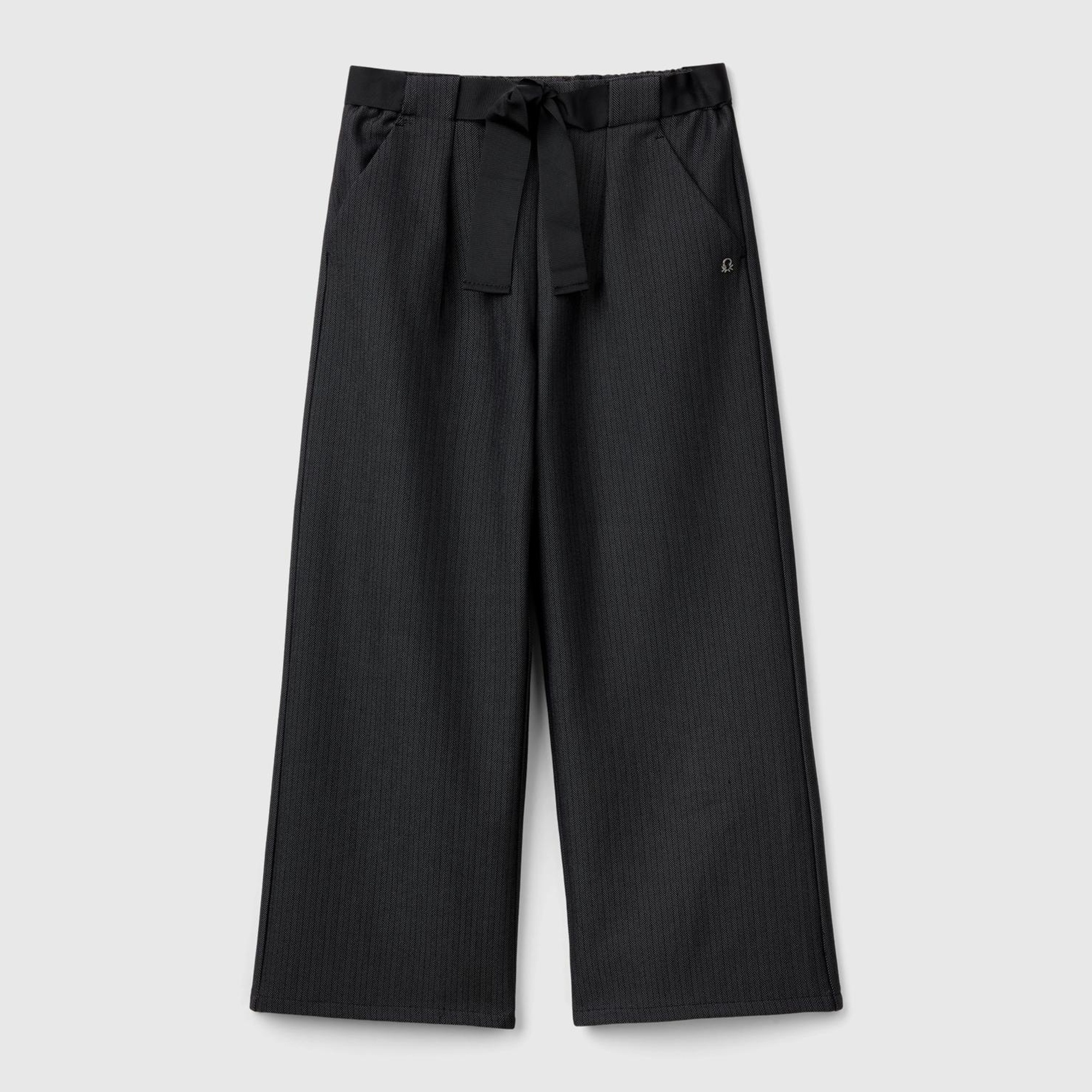 Kız Çocuk Antrasit Önü Logo Detaylı Beli Kuşaklı Palazzo Pantolon