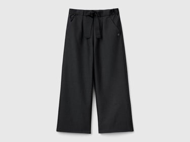  Kız Çocuk Antrasit Önü Logo Detaylı Beli Kuşaklı Palazzo Pantolon