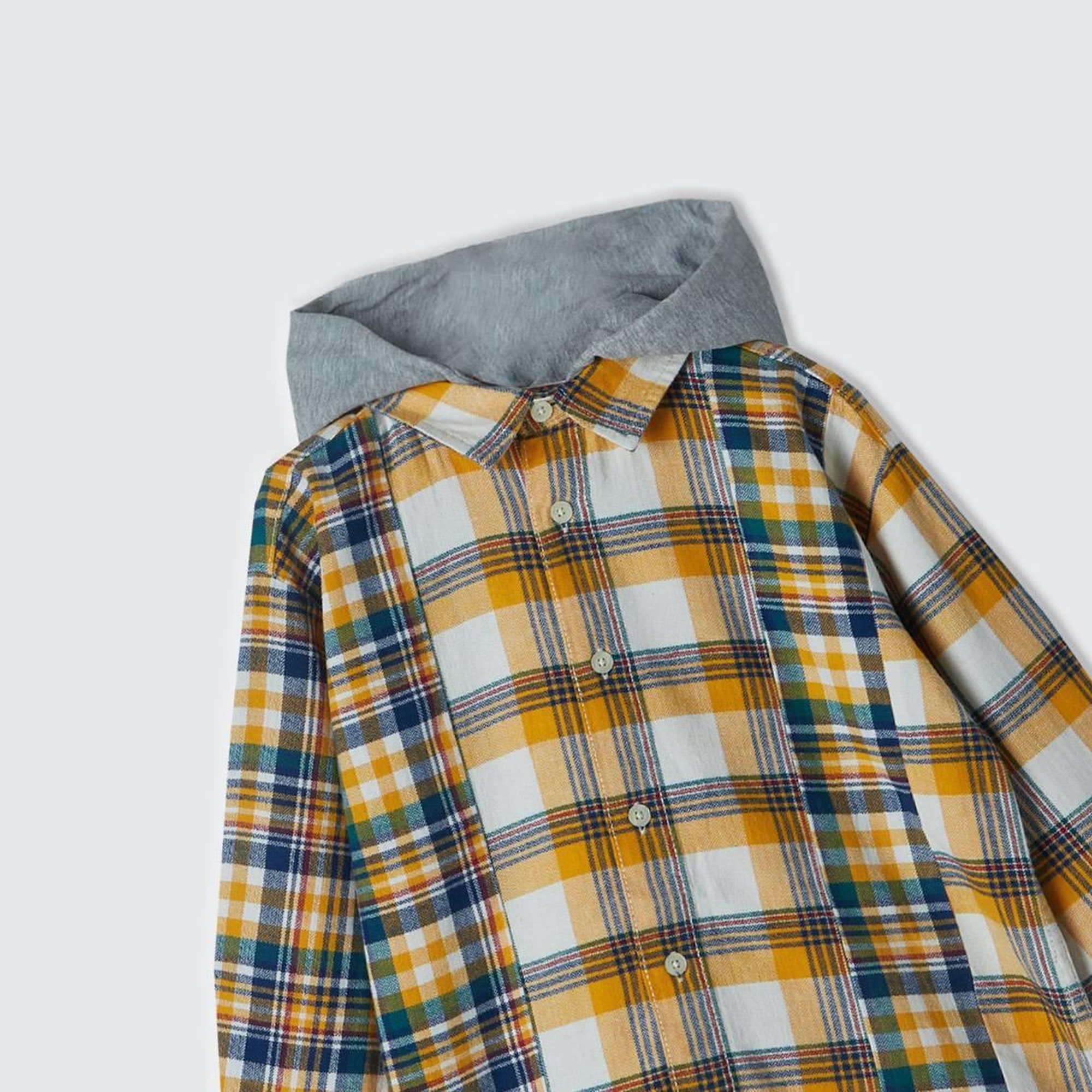 Erkek Çocuk Sarı Mix Renk Detaylı Kapüşonlu Uzun Kollu Gömlek