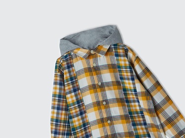  Erkek Çocuk Sarı Mix Renk Detaylı Kapüşonlu Uzun Kollu Gömlek