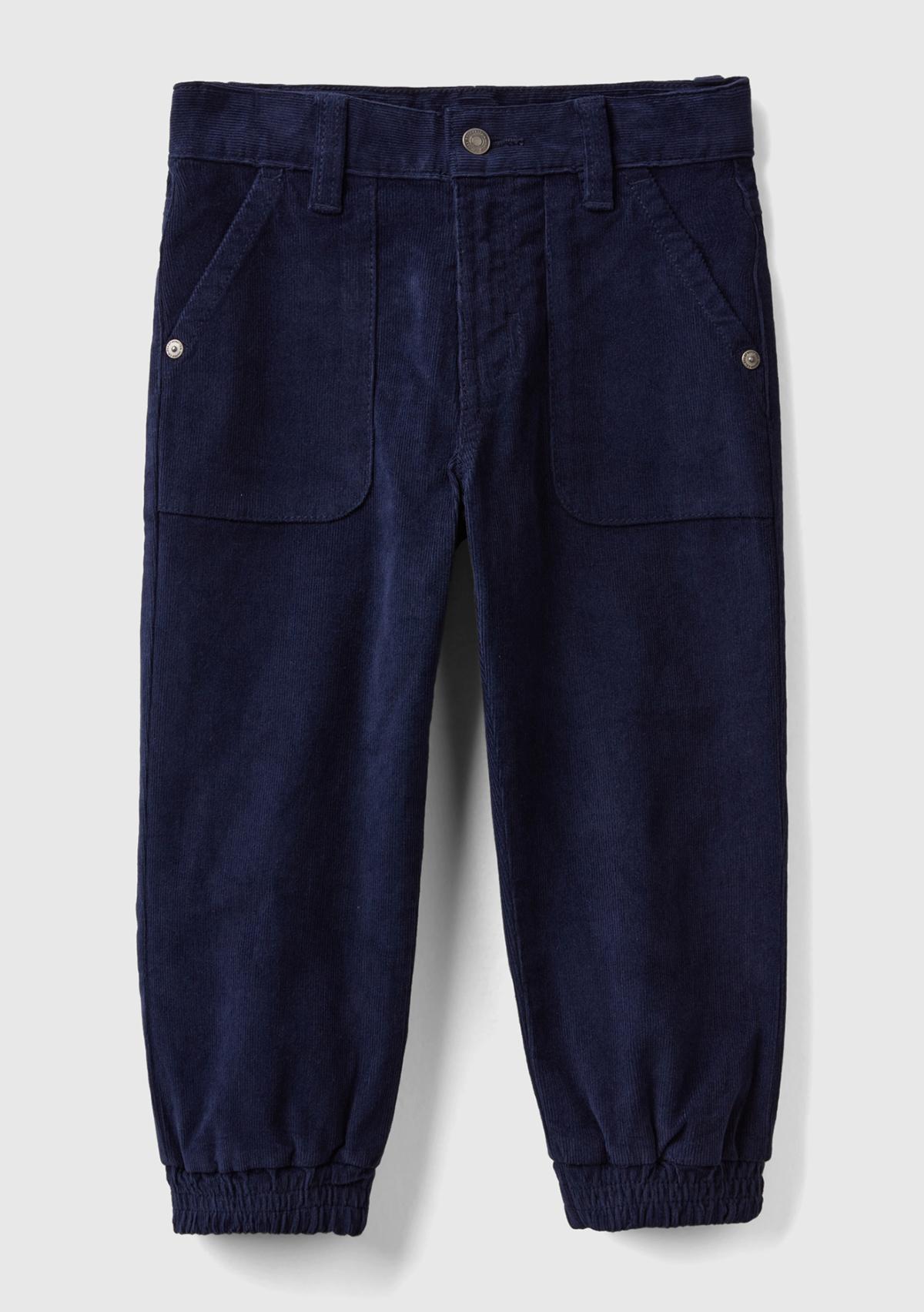  Erkek Çocuk Lacivert Arka Cebi Logo Detaylı Lastik Paça Kadife Pantolon