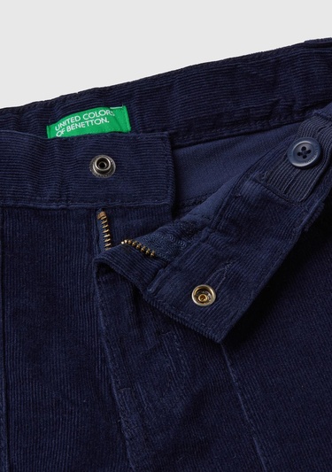  Erkek Çocuk Lacivert Arka Cebi Logo Detaylı Lastik Paça Kadife Pantolon