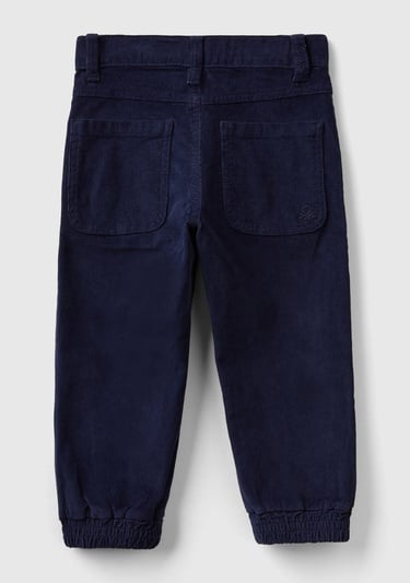  Erkek Çocuk Lacivert Arka Cebi Logo Detaylı Lastik Paça Kadife Pantolon
