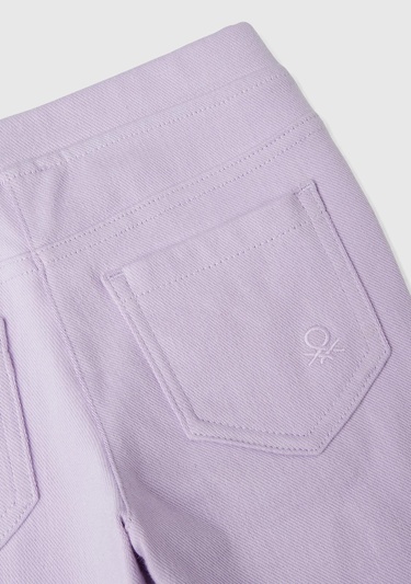  Kız Çocuk Lila Arka Cebi Logo İşlemeli Beli Lastikli Dar Kesim Pantolon