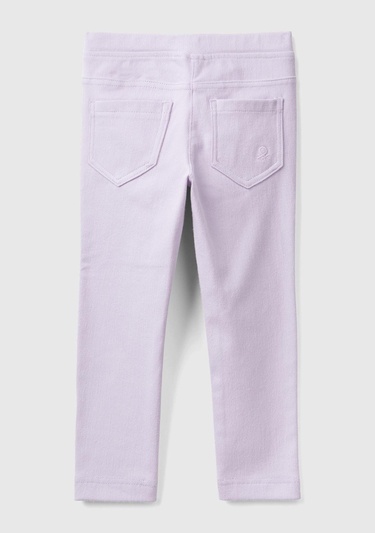  Kız Çocuk Lila Arka Cebi Logo İşlemeli Beli Lastikli Dar Kesim Pantolon