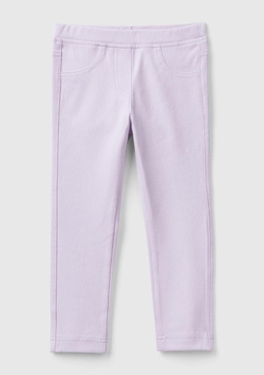  Kız Çocuk Lila Arka Cebi Logo İşlemeli Beli Lastikli Dar Kesim Pantolon