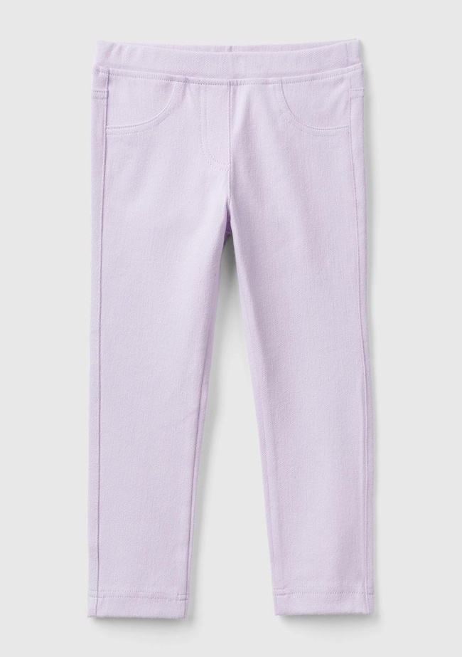 Kız Çocuk Lila Arka Cebi Logo İşlemeli Beli Lastikli Dar Kesim Pantolon
