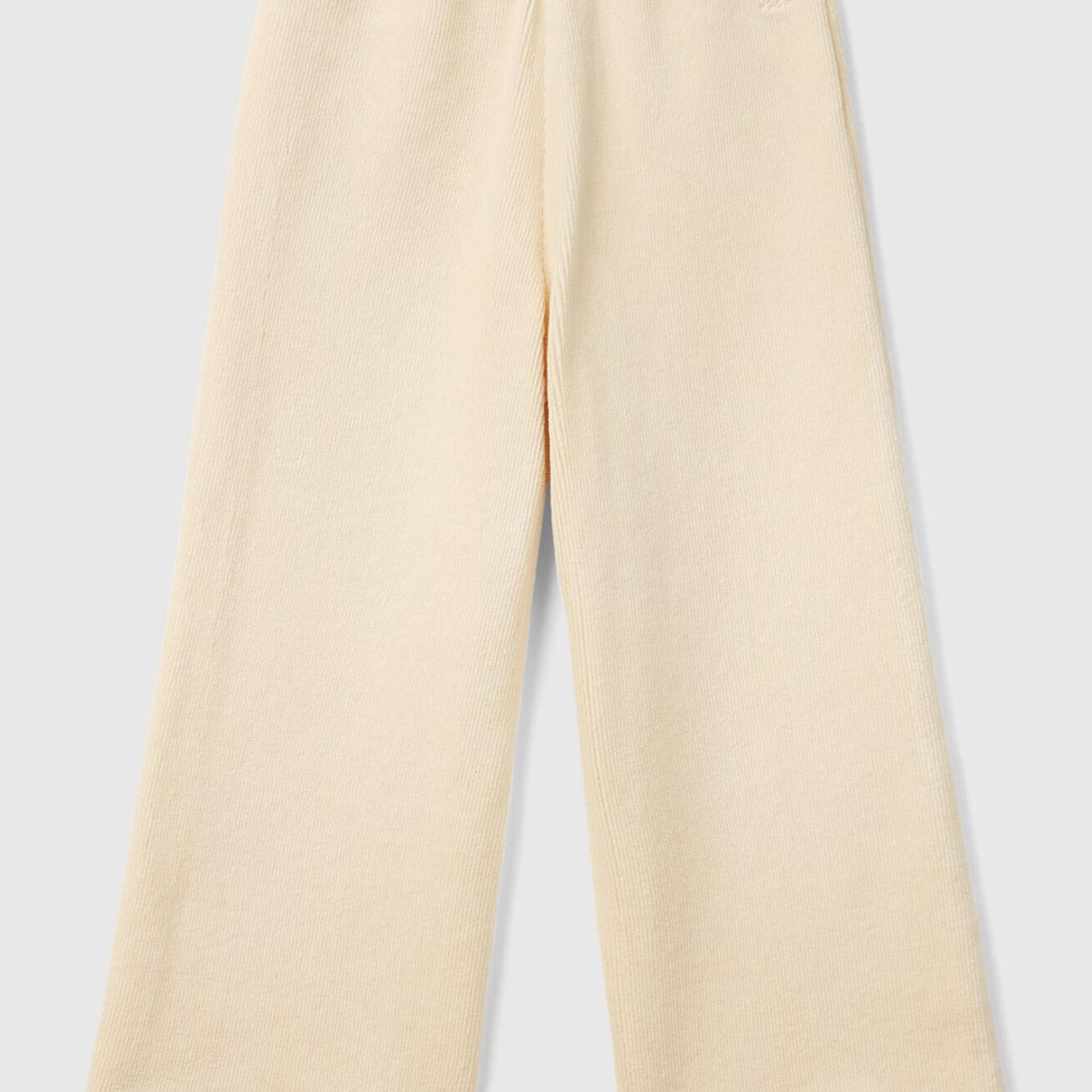 Kız Çocuk Ekru Arkası Logo İşlemeli Geniş Paça Pantolon