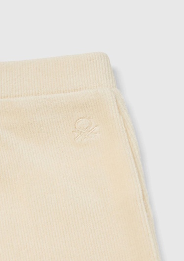  Kız Çocuk Ekru Arkası Logo İşlemeli Geniş Paça Pantolon