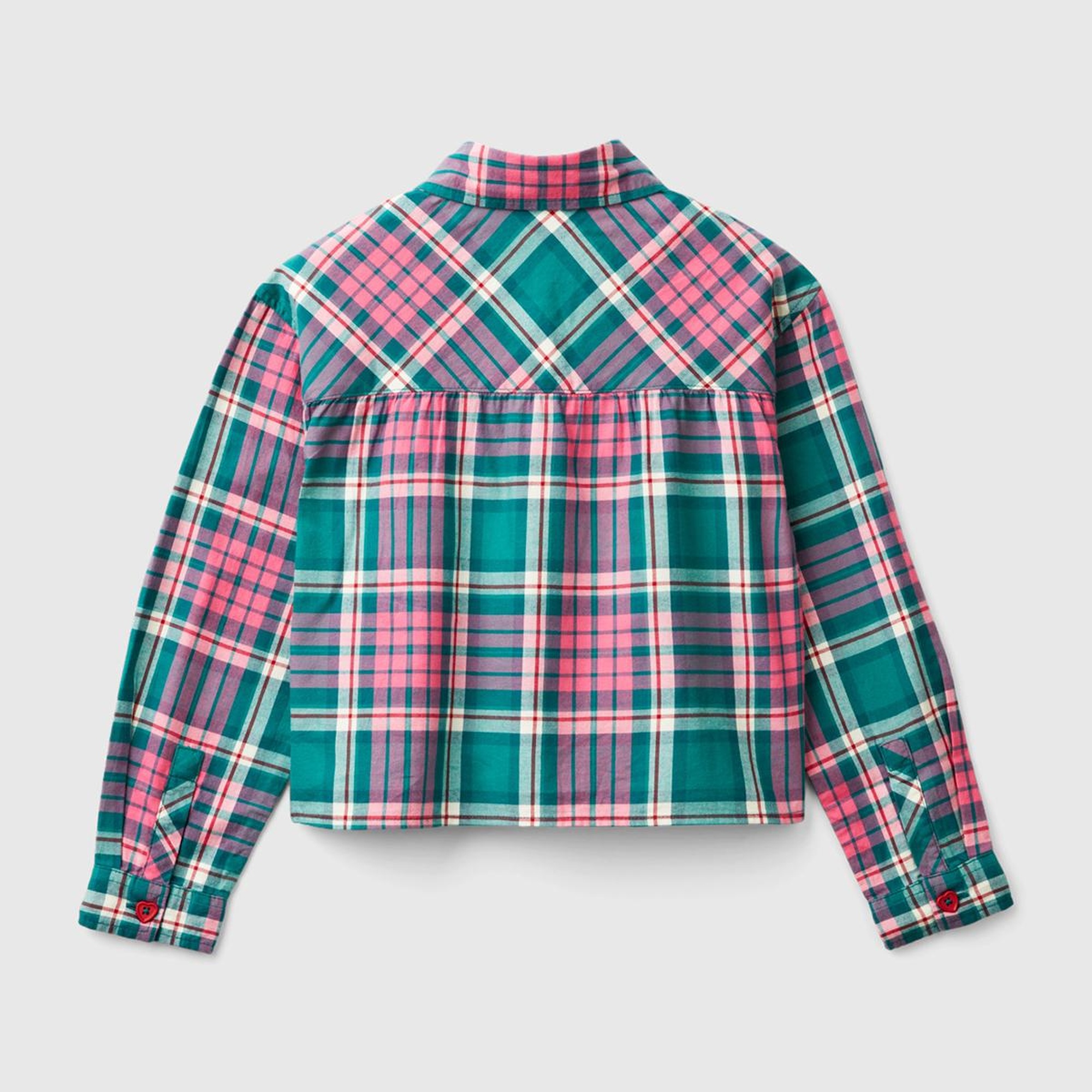 Kız Çocuk Yeşil Mix Tamamı Kareli Desenli Göğüs Cepli Gömlek