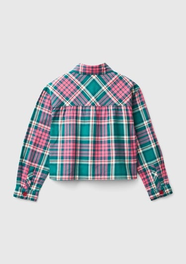  Kız Çocuk Yeşil Mix Tamamı Kareli Desenli Göğüs Cepli Gömlek