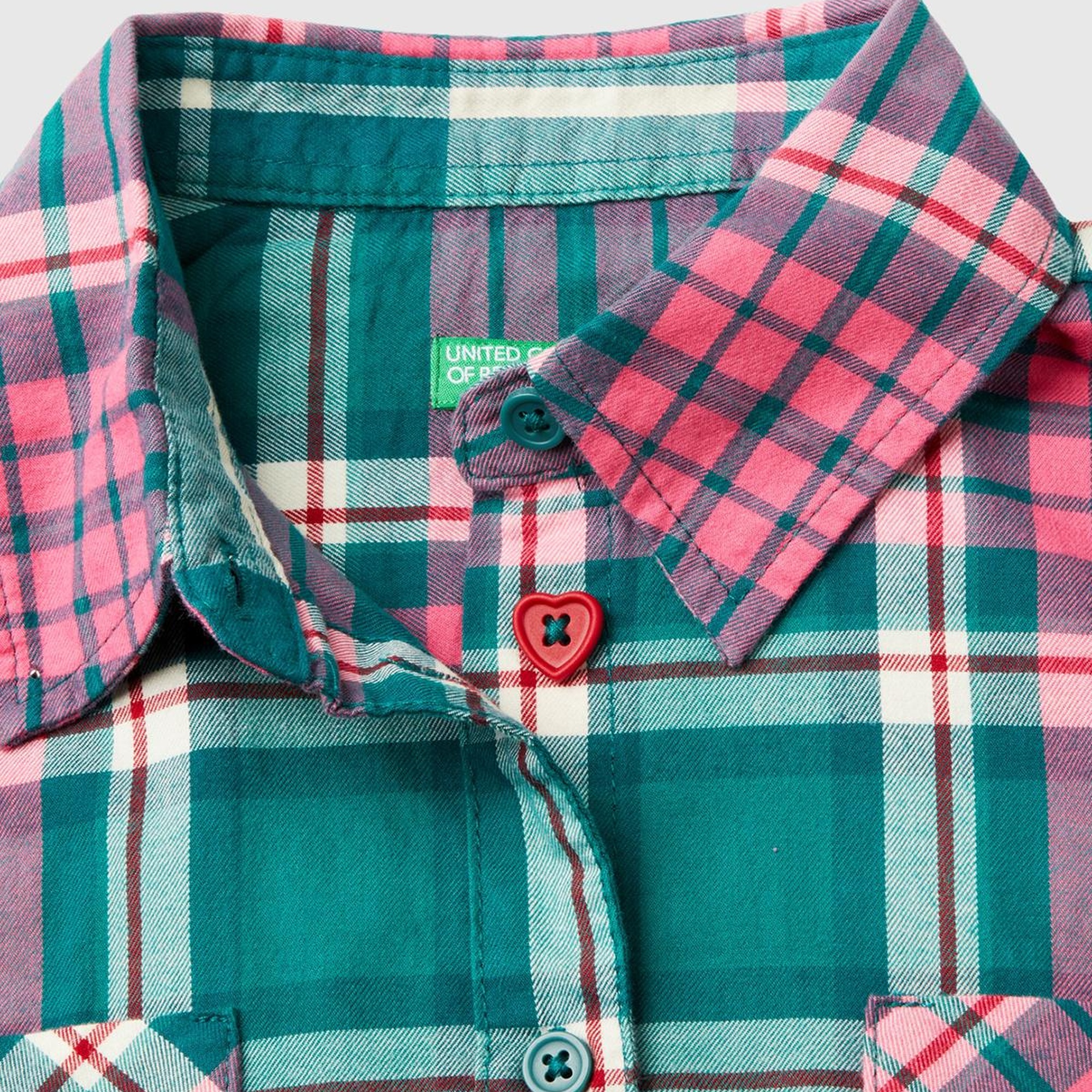 Kız Çocuk Yeşil Mix Tamamı Kareli Desenli Göğüs Cepli Gömlek