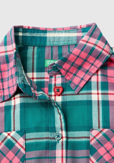  Kız Çocuk Yeşil Mix Tamamı Kareli Desenli Göğüs Cepli Gömlek