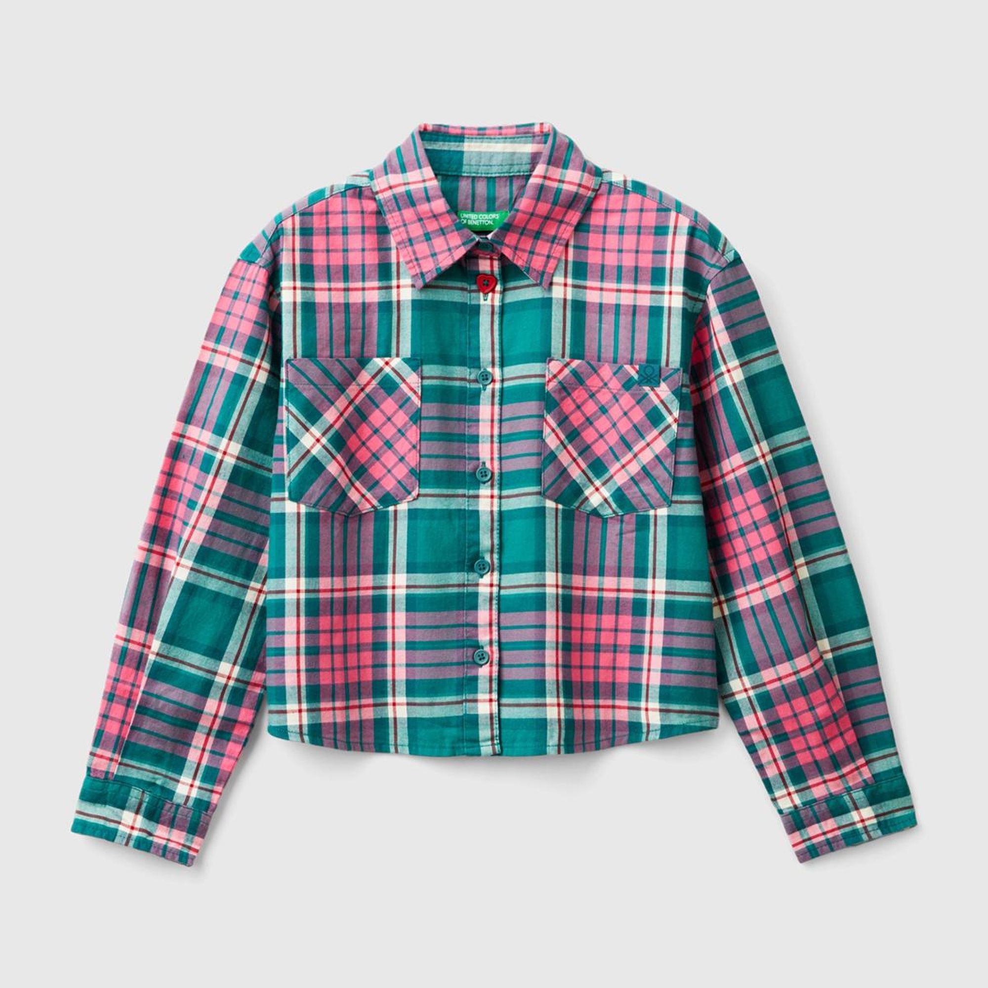 Kız Çocuk Yeşil Mix Tamamı Kareli Desenli Göğüs Cepli Gömlek