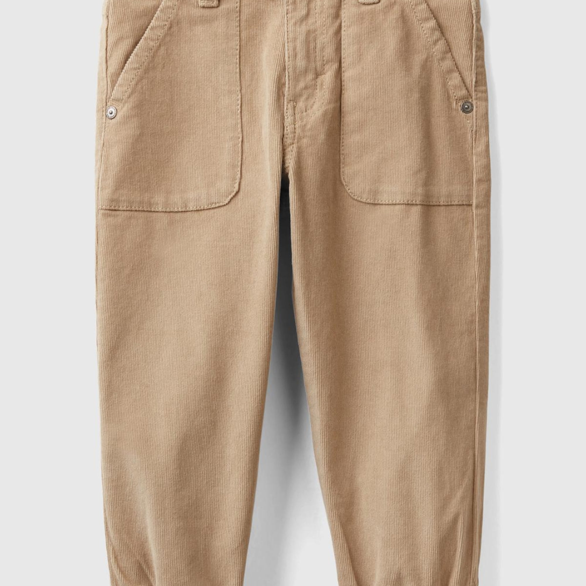 Erkek Çocuk Bej Arka Cebi Logo Detaylı Lastik Paça Kadife Pantolon