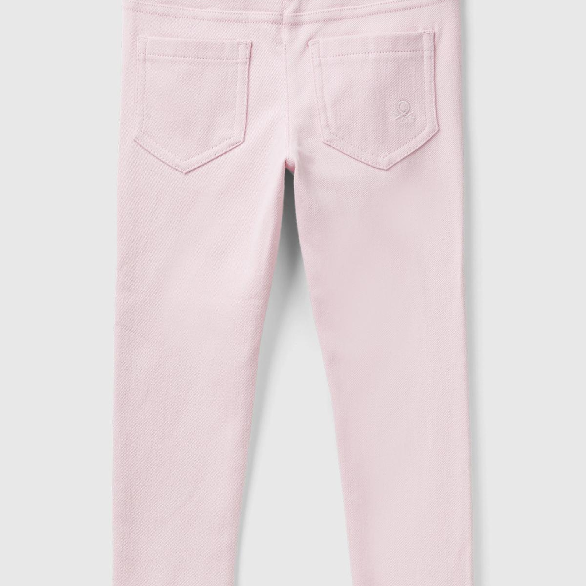 Kız Çocuk Açık Pembe Arka Cebi Logo İşlemeli Beli Lastikli Dar Kesim Pantolon