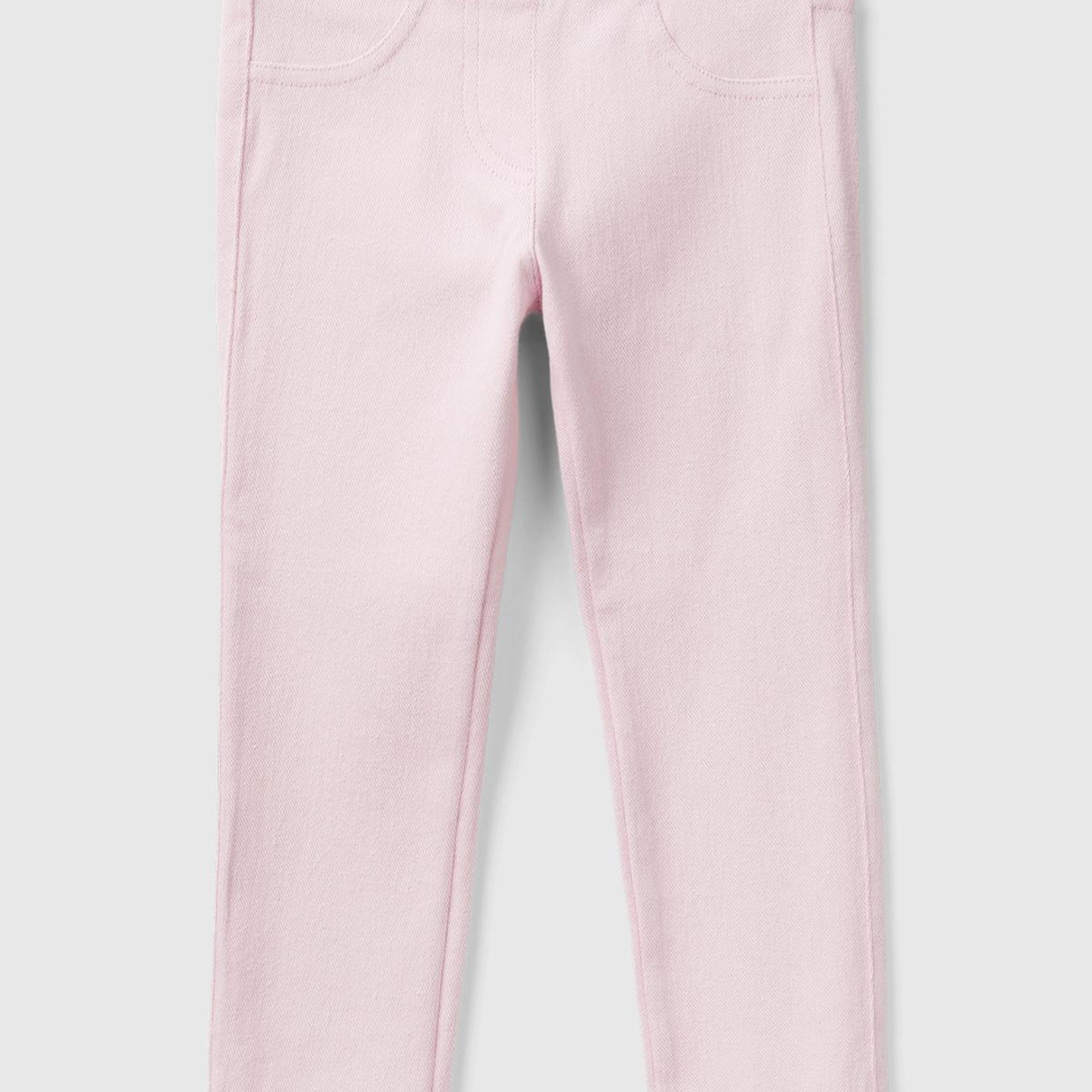 Kız Çocuk Açık Pembe Arka Cebi Logo İşlemeli Beli Lastikli Dar Kesim Pantolon