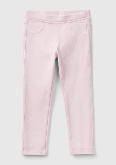  Kız Çocuk Açık Pembe Arka Cebi Logo İşlemeli Beli Lastikli Dar Kesim Pantolon