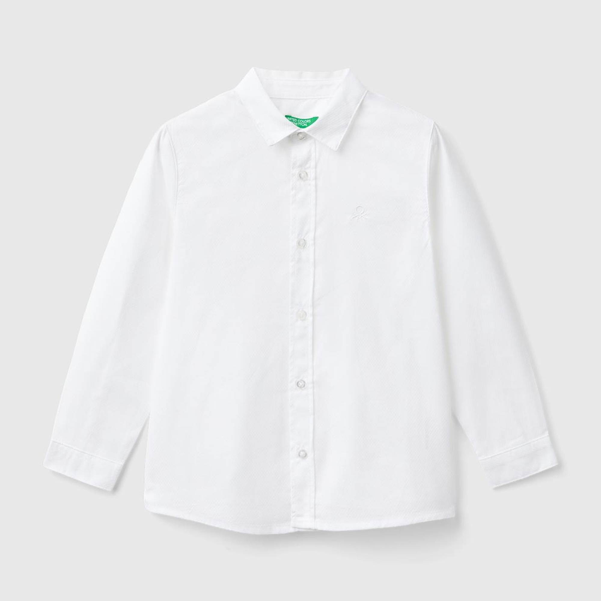 Erkek Çocuk Beyaz Göğsü İşlemeli Logolu Armürlü Uzun Kollu Gömlek