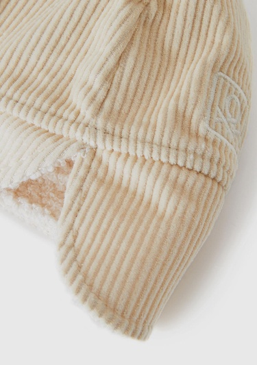  Erkek Çocuk Toz Pembe Logo Detaylı İçi Sentetik Kürklü Kulaklı Kadife Şapka