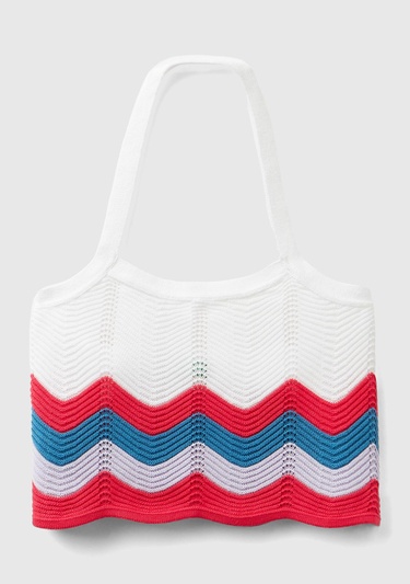  Kız Çocuk Beyaz Renk Bloklu Beli Büzgülü Boyundan Geçmeli Triko Bluz