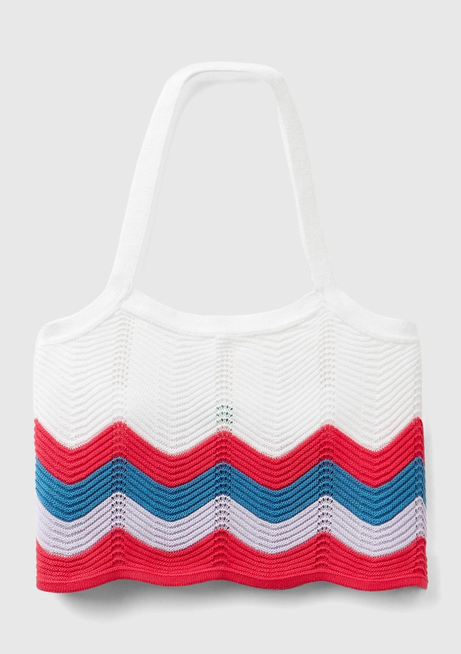  Kız Çocuk Beyaz Renk Bloklu Beli Büzgülü Boyundan Geçmeli Triko Bluz