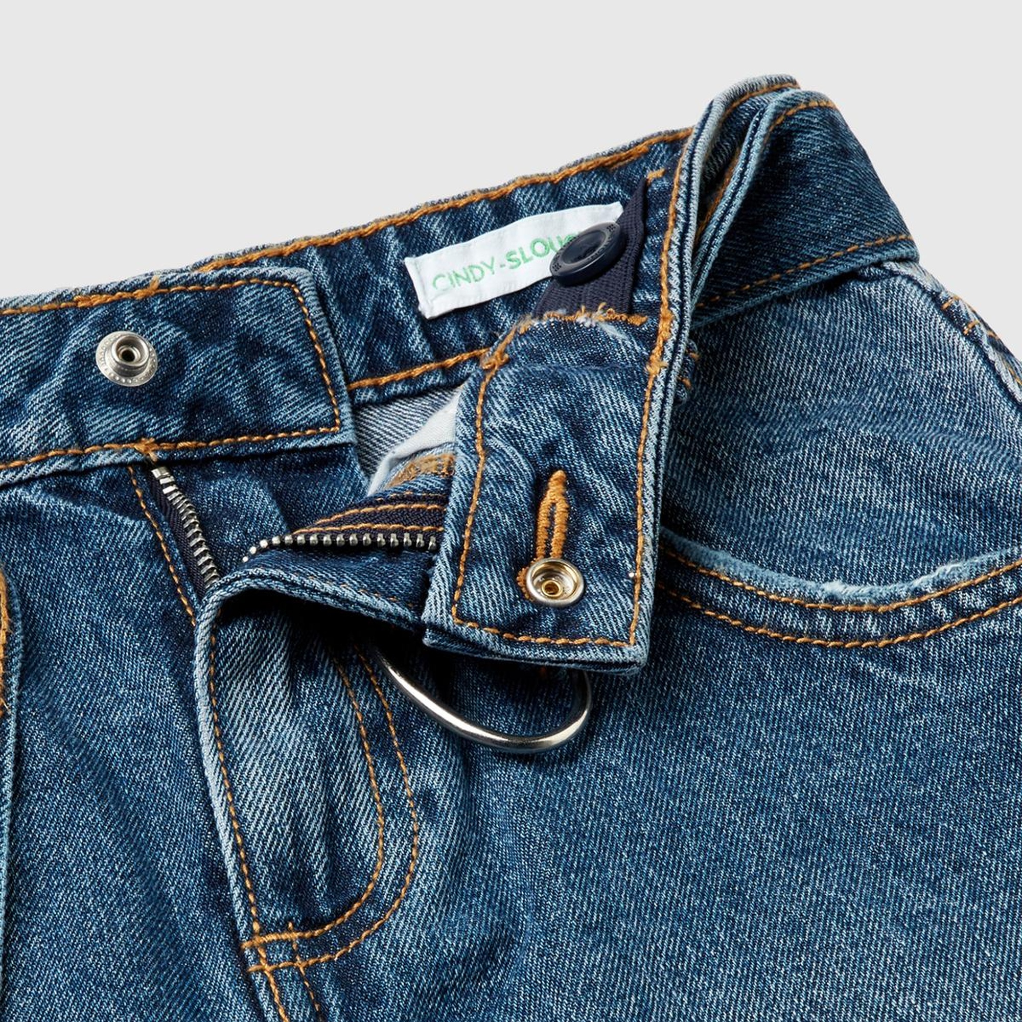 Kız Çocuk Koyu Denim Yıkama Efektli Bol Kesim Denim Pantolon